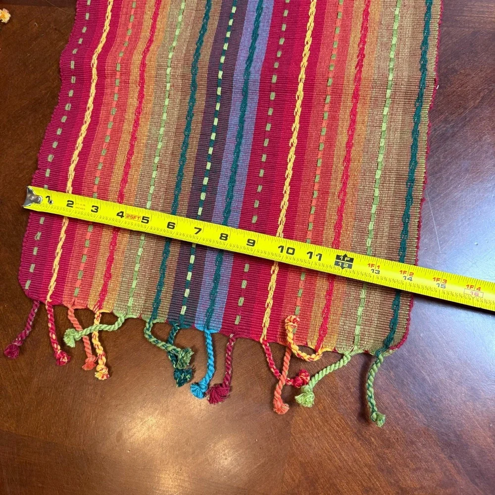 Pier 1 Imports‎ 14pc Table Set 13 Placemats + Runner Red Striped Boho Fringe